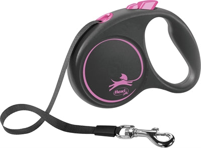 Flexi oprolbare lijn Zwart Design Tape roze S 5 m tot 15 kg