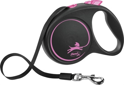 Flexi rollijn Zwart Design, roze tape, maat M, 5 m, tot 25 kg