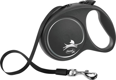 Laisse rétractable Flexi, ruban noir, motif Design, grande taille (L), 5 m, jusqu'à 50 kg