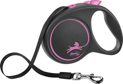 FLEXI oprolbare hondenriem Zwart Design roze tape L 5 m tot 50 kg
