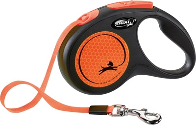 Laisse rétractable FLEXI New Classic ruban fluo noir/orange S 5 m jusqu'à 15 kg