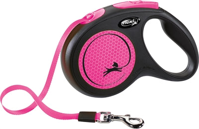 Laisse enrouleur FLEXI New Classic ruban fluo noir/rose M 5 m jusqu'à 25 kg