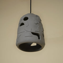 Suspension Petros – Luminaire suspendu artisanal en papier mâché gris moderne