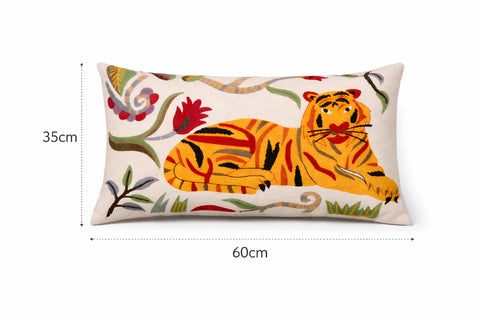 Coussin Coton Tigre Floral Safari 35 x 60 cm