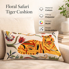 Coussin Coton Tigre Floral Safari 35 x 60 cm