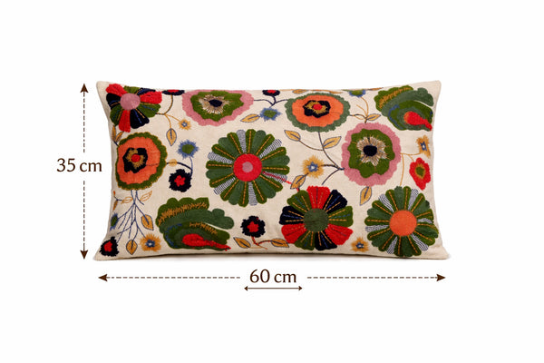 Coussin en coton brodé floral avec rembourrage 35 × 60 cm