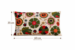 Coussin en coton brodé floral avec rembourrage 35 × 60 cm