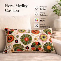 Coussin en coton brodé floral avec rembourrage 35 × 60 cm
