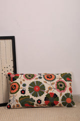 Coussin en coton brodé floral avec rembourrage 35 × 60 cm