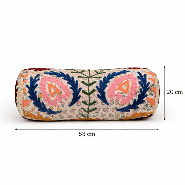 Geborduurd katoenen bolsterkussen met bloemenpatroon meerkleurig 53 x 20 cm