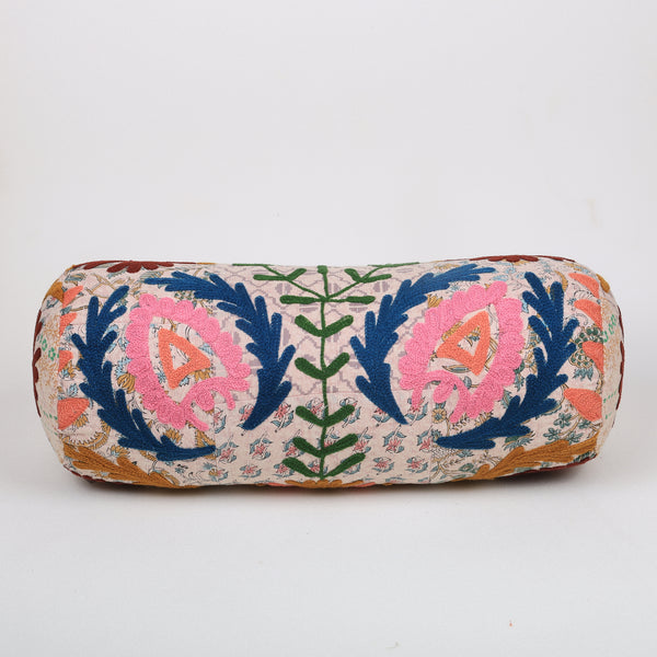 Geborduurd katoenen bolsterkussen met bloemenpatroon meerkleurig 53 x 20 cm