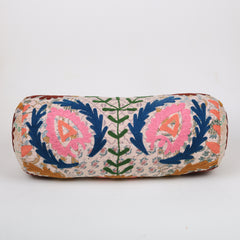 Geborduurd katoenen bolsterkussen met bloemenpatroon meerkleurig 53 x 20 cm