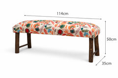 Floral Cotton Upholstered Bench with Wooden Legs 114 cm