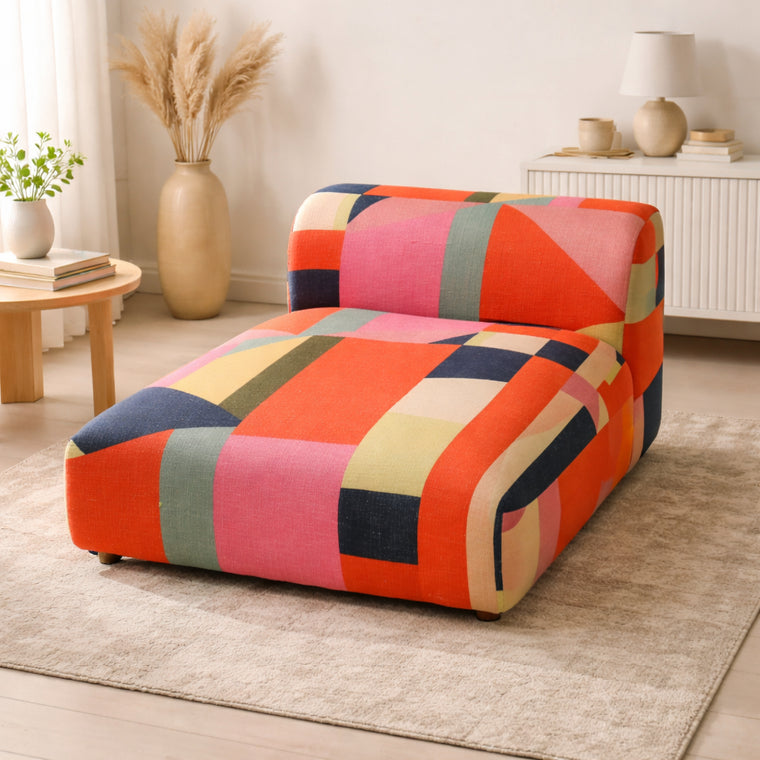 Geometric Cotton Floor Daybed with Backrest - Multicolor