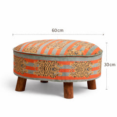 Katoenen ronde voetenbank met houten poten - Tijgerprint - 60 cm