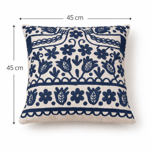 Coussin en coton brodé bleu avec rembourrage 45x45 cm