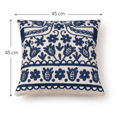 Coussin en coton brodé bleu avec rembourrage 45x45 cm