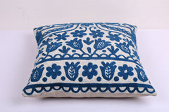 Coussin en coton brodé bleu avec rembourrage 45x45 cm