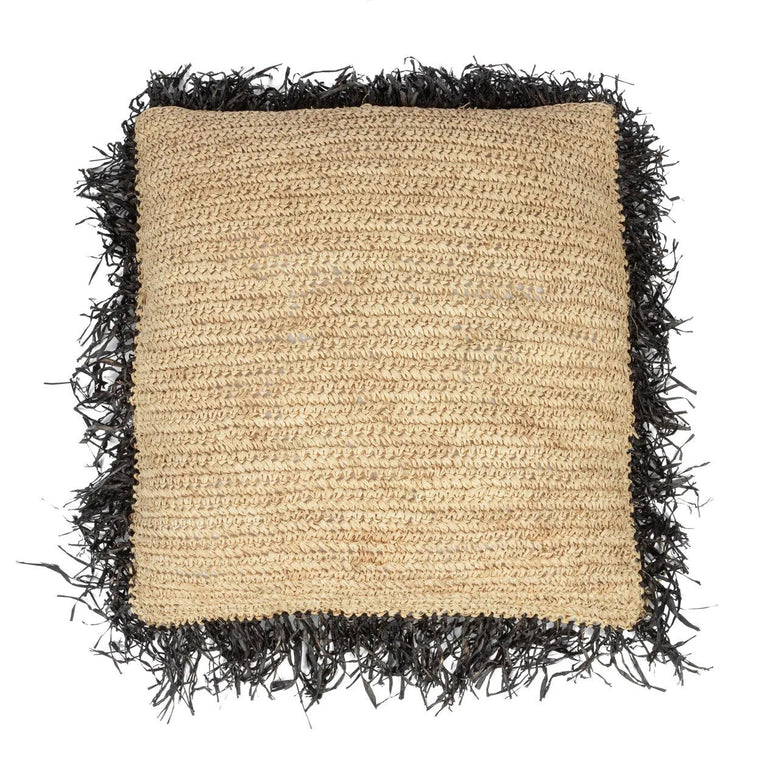 Het Raffia Kussenhoes Vierkant - Naturel Zwart - 60x60