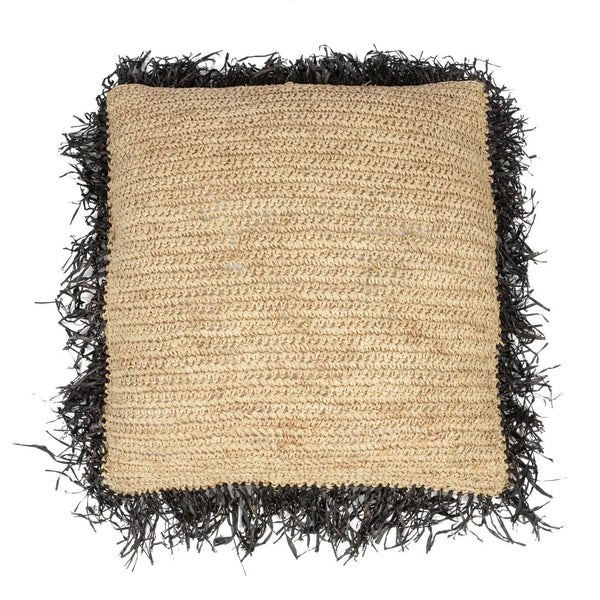Het Raffia Kussenhoes Vierkant - Naturel Zwart - 60x60