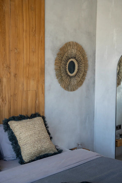 Het Raffia Kussenhoes Vierkant - Naturel Zwart - 60x60