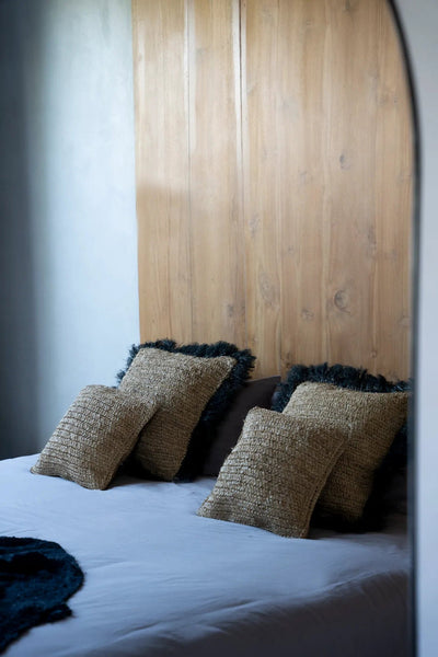 Het Raffia Kussenhoes Vierkant - Naturel Zwart - 60x60