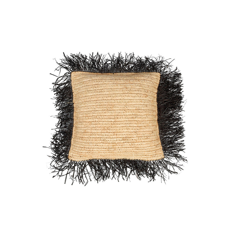 De Raffia Kussenhoes Vierkant - Natuur Zwart - 40x40