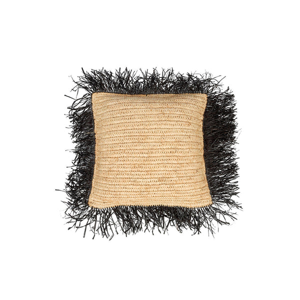 De Raffia Kussenhoes Vierkant - Natuur Zwart - 40x40