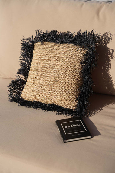 De Raffia Kussenhoes Vierkant - Natuur Zwart - 40x40