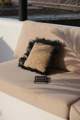 De Raffia Kussenhoes Vierkant - Natuur Zwart - 40x40