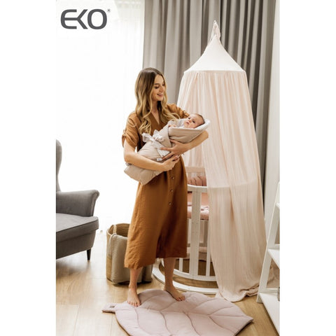 Beige muslin cot canopy