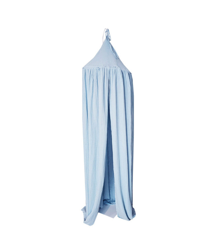 Ciel de lit en mousseline bleue