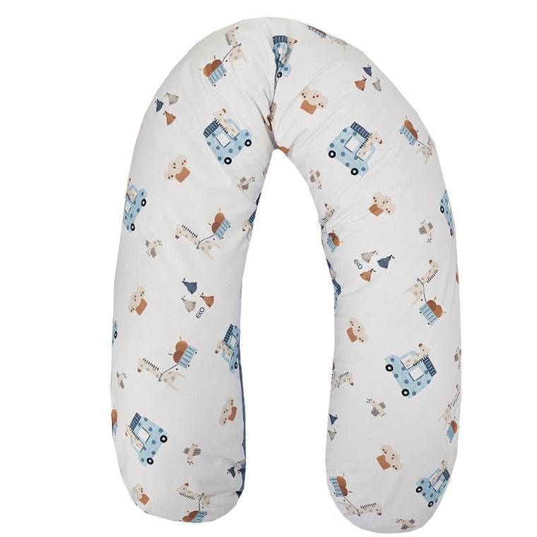 Coussin d'allaitement en velours Girafe/Bleu