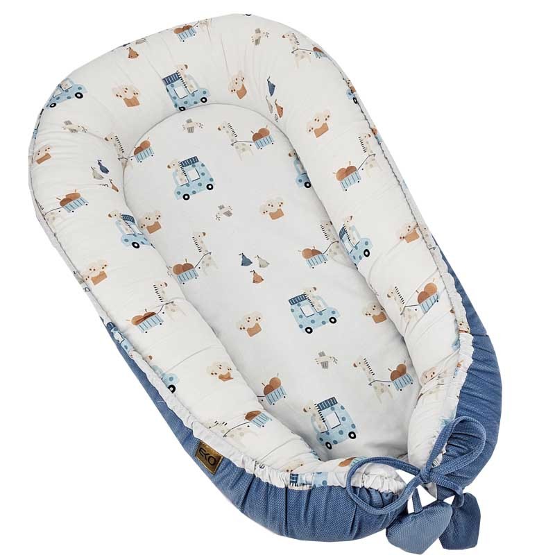 Cocon de bébé en velours Girafe/Bleu