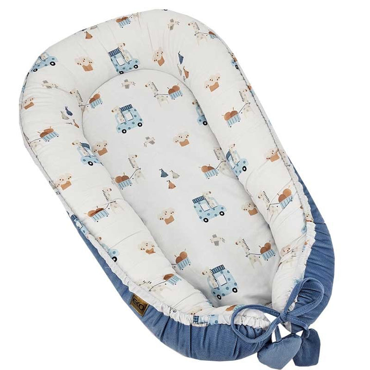 Cocon de bébé en velours Girafe/Bleu