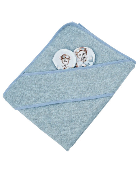 Cape de bain en bambou Pilote Ours/Bleu