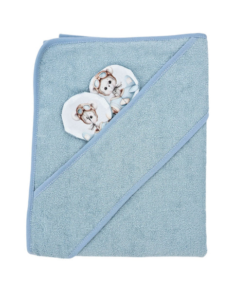Cape de bain en bambou Pilote Ours/Bleu