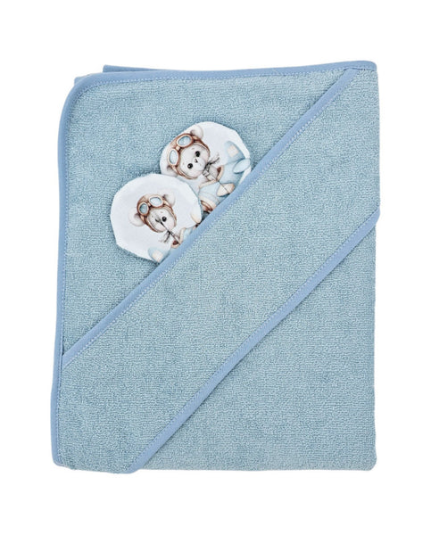 Cape de bain en bambou Pilote Ours/Bleu
