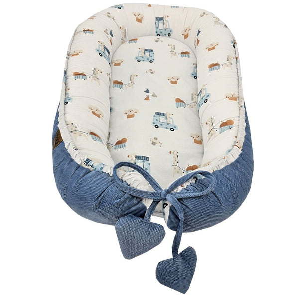 Cocon de bébé en velours Girafe/Bleu
