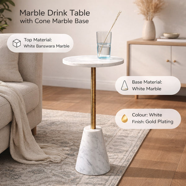 Table d'appoint Marble Drink avec base conique en marbre