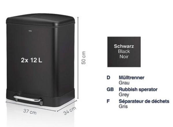 Davino Trash Can Separate Waste with Pedal 2x 12 liters
