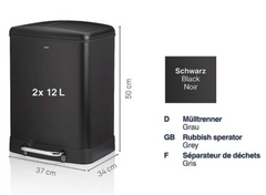 Davino Trash Can Separate Waste with Pedal 2x 12 liters