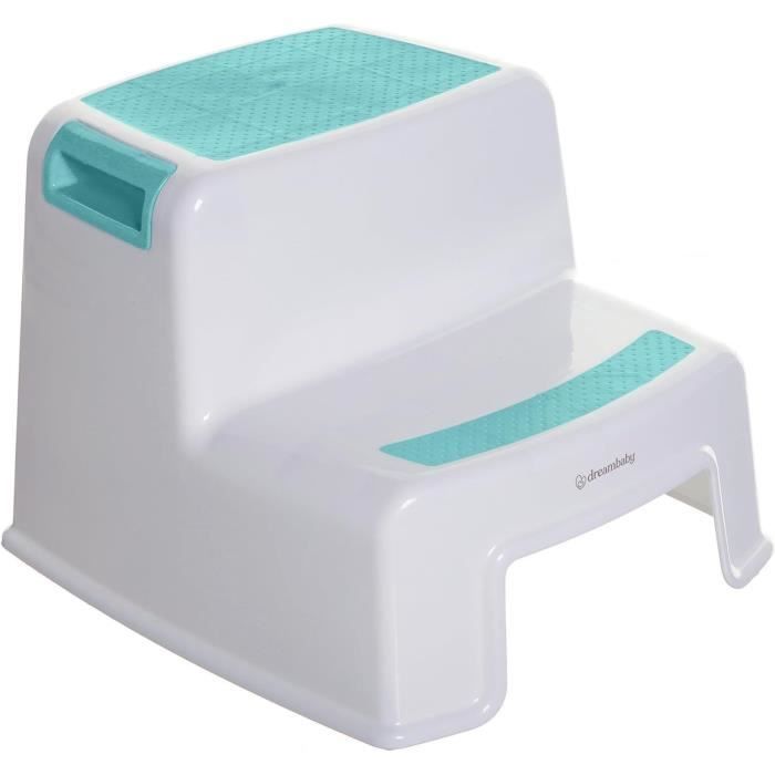 Tabouret - DREAMBABY - 2 MARCHES - Antidérapant et texturé - Jusqu'à 80 kg pour enfants et adultes - Aqua