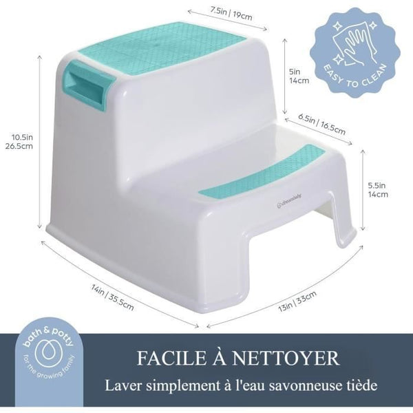 Tabouret - DREAMBABY - 2 MARCHES - Antidérapant et texturé - Jusqu'à 80 kg pour enfants et adultes - Aqua