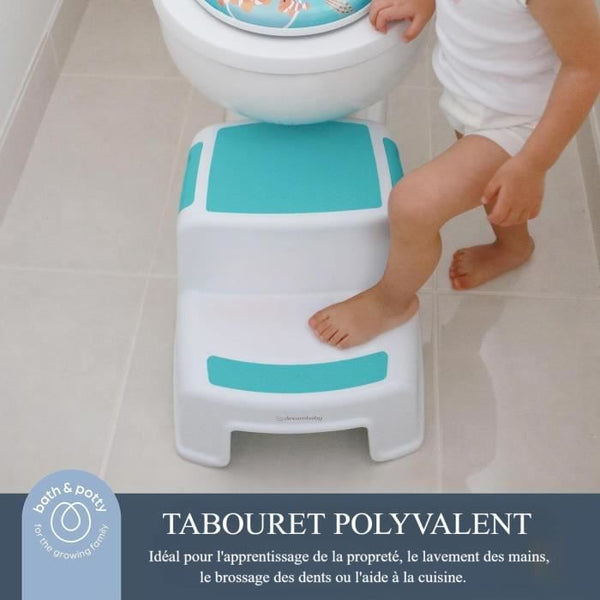 Tabouret - DREAMBABY - 2 MARCHES - Antidérapant et texturé - Jusqu'à 80 kg pour enfants et adultes - Aqua
