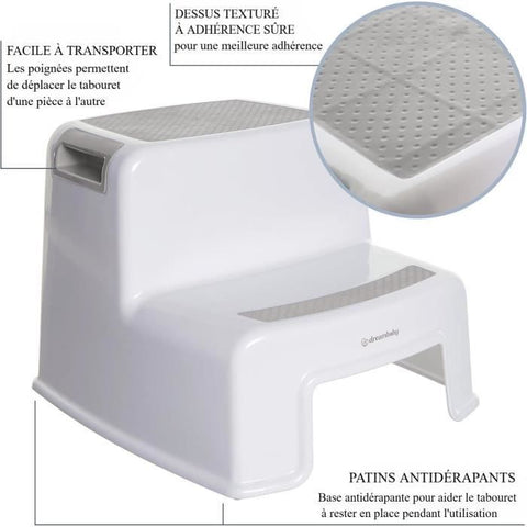 Step stool - DREAMBABY - 2 Up - Non-slip and textured - Up to 80 kg for children and adults - Grey