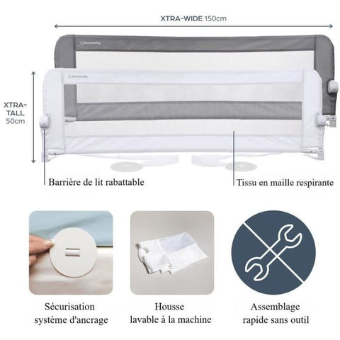 Dreambaby Nicole Bed Barrier - Beds and flat beds - measuring 150 cm wide and 50 cm high - grey