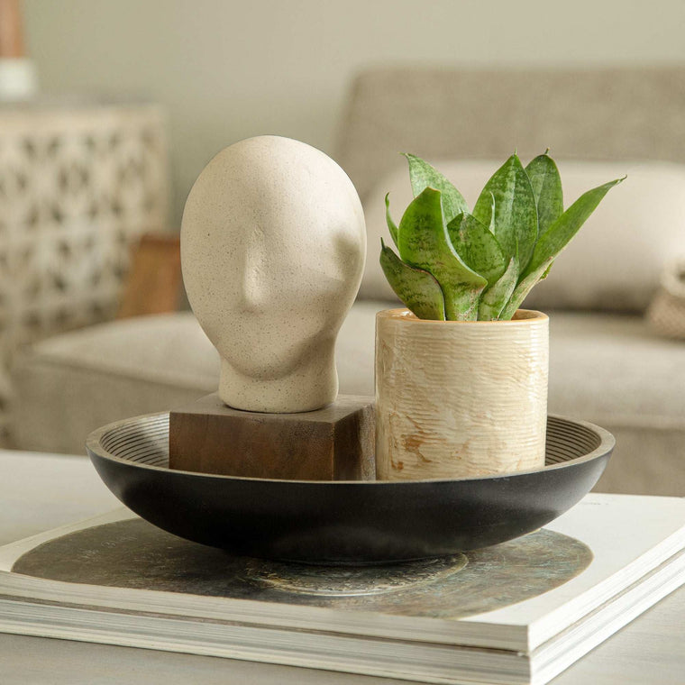 Calm Face Ecomix Sculpture - Sustainable Handcrafted Egg Shell White Decor for Meditation & Minimalist Home
