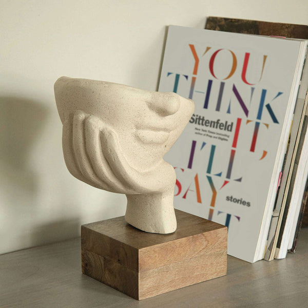 Sculpture de visage Ecomix artisanale et expressive - Décoration artistique durable en matériaux recyclés, finition coquille d'œuf
