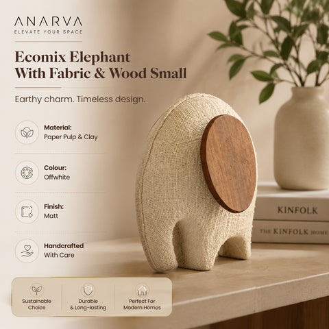 Anarva Handgemaakte Ecomix Olifantenbeeldje - Klein Duurzaam Textiel & Mangohout Indisch Erfgoed Decoratiestuk - Eco Cadeau